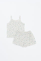 Avauma picnic tank top and shorts set in Blue Herb pattern displayed flatly